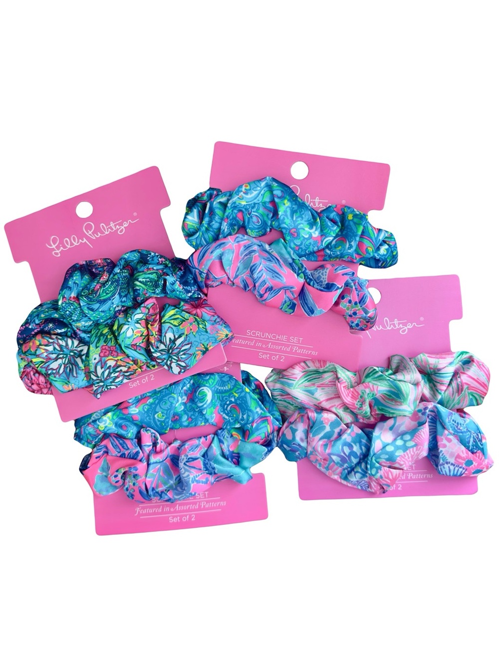NWT Lilly Pulitzer Scrunchie Set Featured in Assorted Patterns - 2 Pack